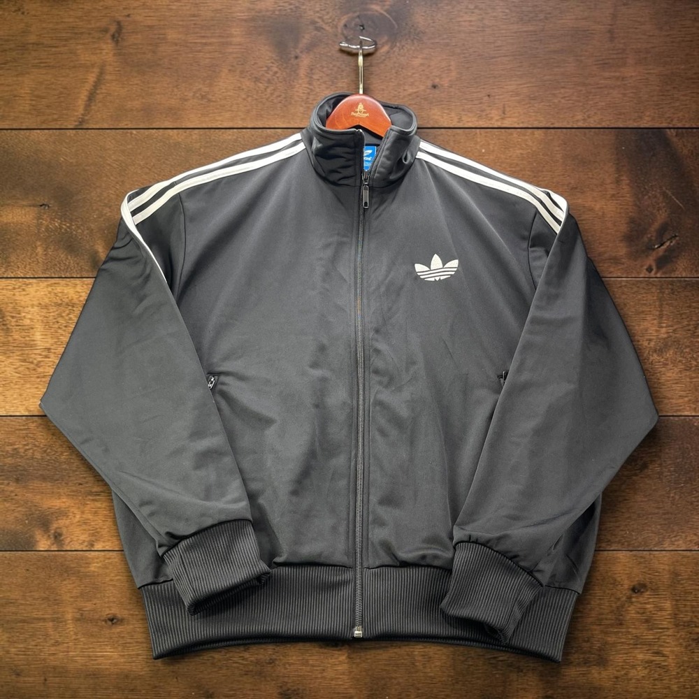 Adidas Originals Firebird Track Jacket Mens L Dark Black White 3 Stripes Trefoil